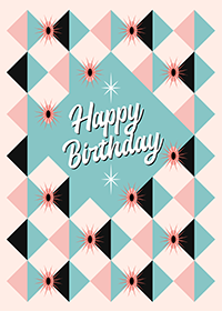 Happy Birthday - Atomic Sunburst Blocks Blue Pink Greeting Card